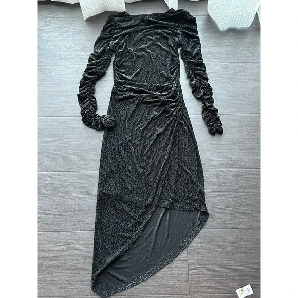 C/MEO Collective Black Floral Bodycon asymmetrical Dress Size Small - Picture 3 of 7